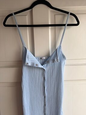Zara Pale Blue Ribbed Button-Front Maxi Dress